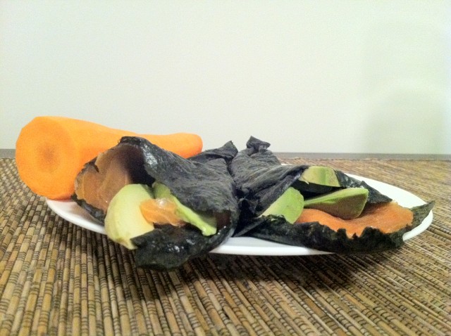 smoked salmon and avocado seaweed hand rolls with carrot smoked salmon and avocado seaweed hand rolls with carrot
